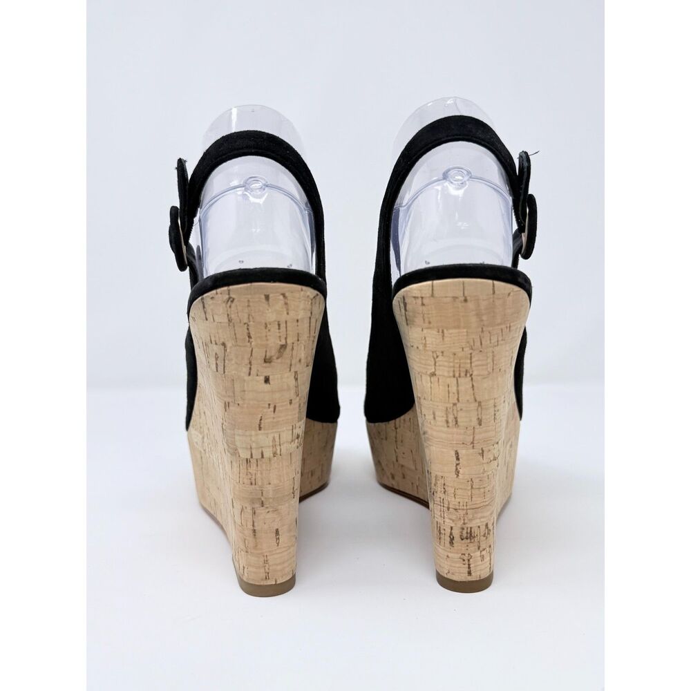 NWOB Veronica Beard Dali Black Suede Peep Toe Cork Wedge Platform Sandals Size 7 - Picture 8 of 14